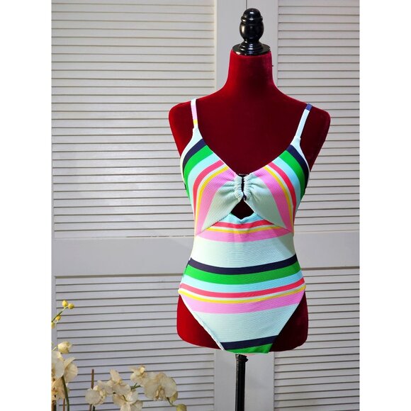 NWT Trina Turk Women's Deco Stripe High Leg Maillot One-Piece Swimsuit Sz 8 2588 - Picture 1 of 11